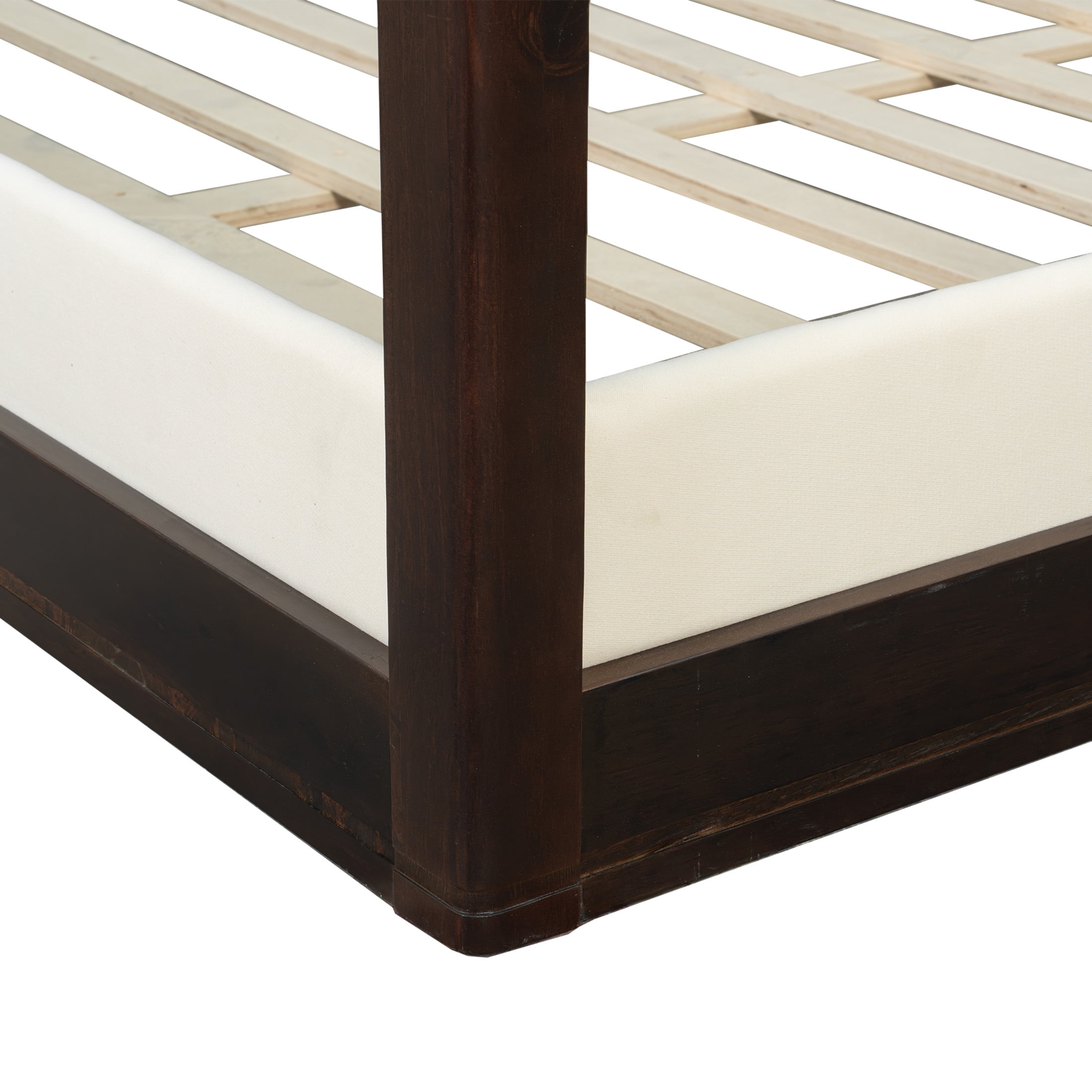 Christopher Knight Home King Canopy Platform Bed, Wood Frame with White Upholstered Headboard, Espresso