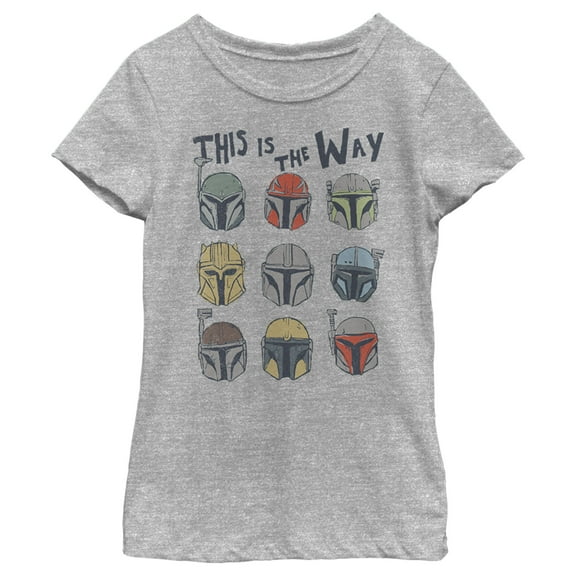 Girl's Star Wars: The Mandalorian Different Mando Helmets  Graphic Tee Athletic Heather Large