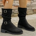 thumbnail image 2 of Mostsola Womens Motorcycle Boots Suede Slouchy Buckle Strappy Pull on Round Toe Mid Calf Boots, 2 of 8