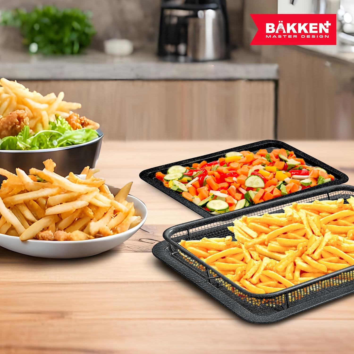 Crisper Tray Gray marble Coating - 2-Piece Set, Non-Stick Basket Design for Healthier Cooking in Regular Ovens - Make Great Crispy Food, Bacon and More, Extra Large Size 19" x 13"