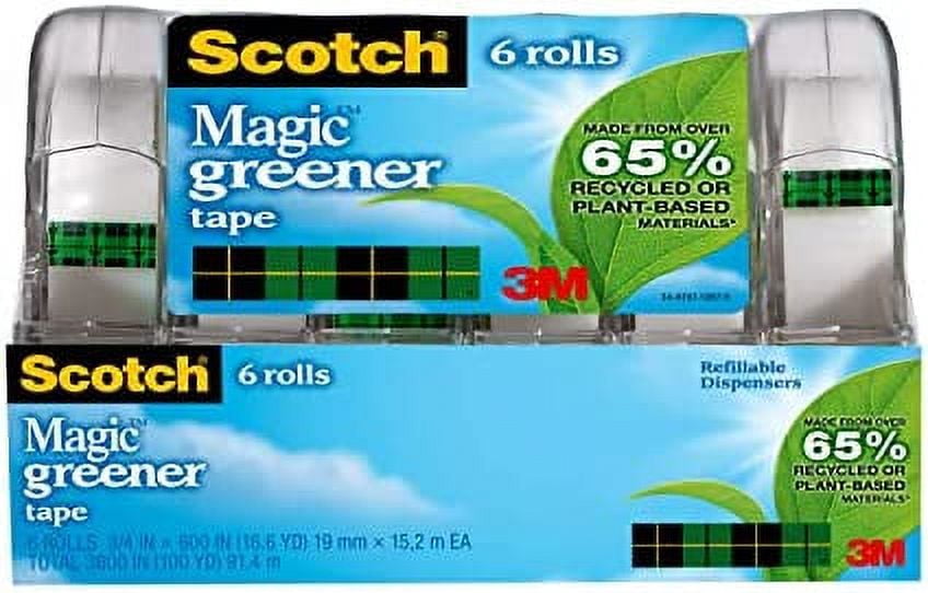 Scotch Magic Greener Tape, 6 Rolls, Numerous Applications, Invisible, Engineered for Repairing, 3/4 x 600 Inches, Dispensered (6123)