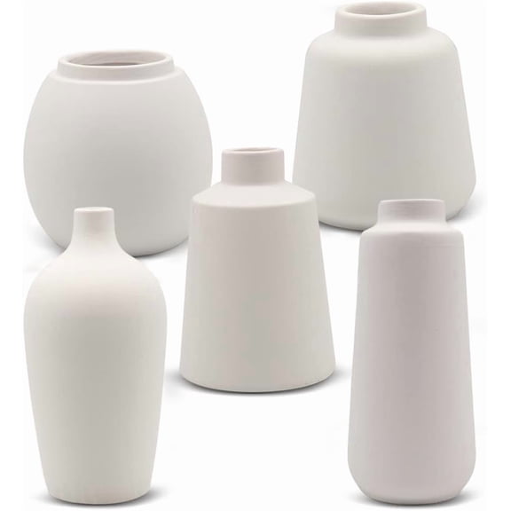 Koyal Wholesale Ceramic Bud Vases, Modern Decorative Vases for Wedding, Set of 5 Small & Tall Vases, White