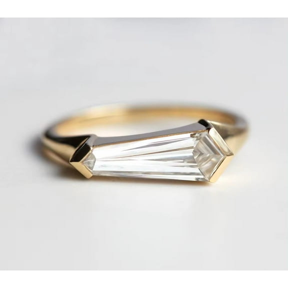 Elongated fancy baguette Cut Lab Created Moissanite And bar Setting Engagement Ring 925 Sterling Silver for Her - Elegant, Sparkling Jewelry for Special Moments