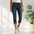 thumbnail image 3 of Capri Jeggings for Women High Waisted Slim Fit Stretch Distressed Denim Capris with Pockets Cropped Jeans, 3 of 9
