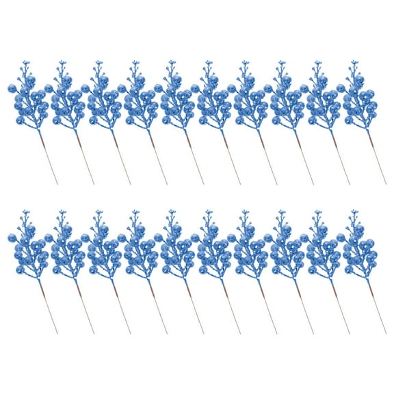 FUEENIRVA 20Pcs Artificial Blue Berry Branches Christmas Picks for Tree Decor Holiday Party Decoration and