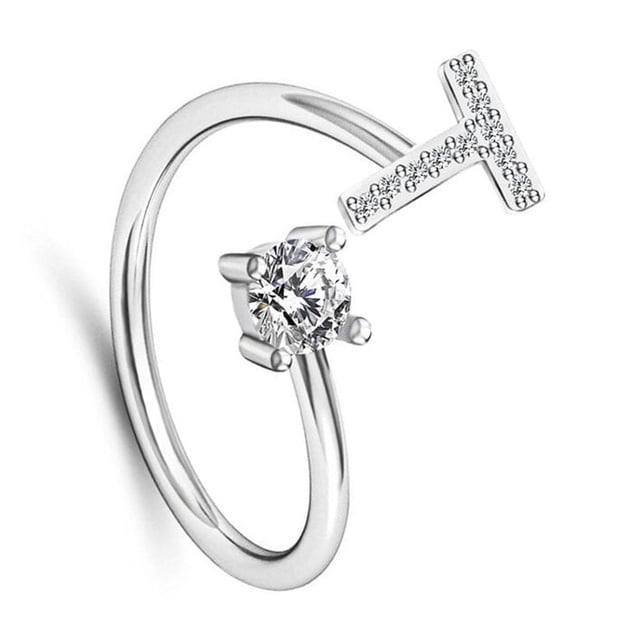 serony Bague Initiale pour Femmes Filles Bagues Alphabet en Alliage Argent Bagues Initiales Incrustées de Cristal Réglables Cadeau Type23