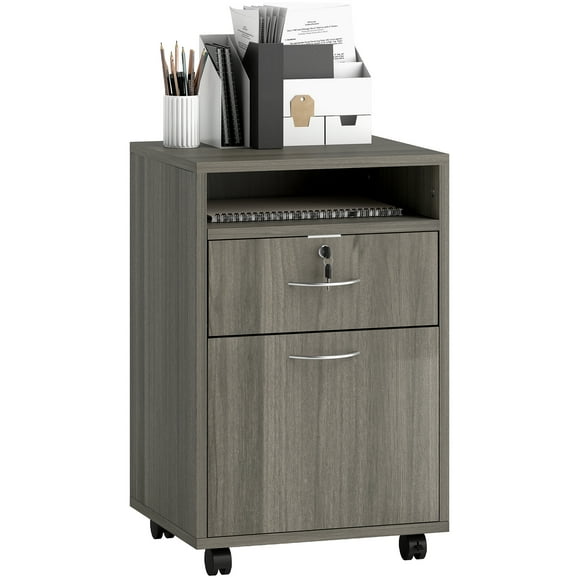 HOMCOM Vertical Filing Cabinet with Lockable Drawer, File Cabinet, Grey