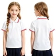 thumbnail image 2 of Domuza Kids Girls Polo Shirt Lapel Short Sleeve Casual Button Up Blouse Lightweight Comfy Quick Dry Sport Golf School Uniform-Red 7-8 Years, 2 of 3