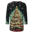 thumbnail image 4 of Fiudx Ofertas Flash Artículos En Oferta Camiseta con Estampado Navideño a La Moda para Mujer, Blusa con Mangas 3/4, Tops Informales con Cuello Redondo, 4 of 5