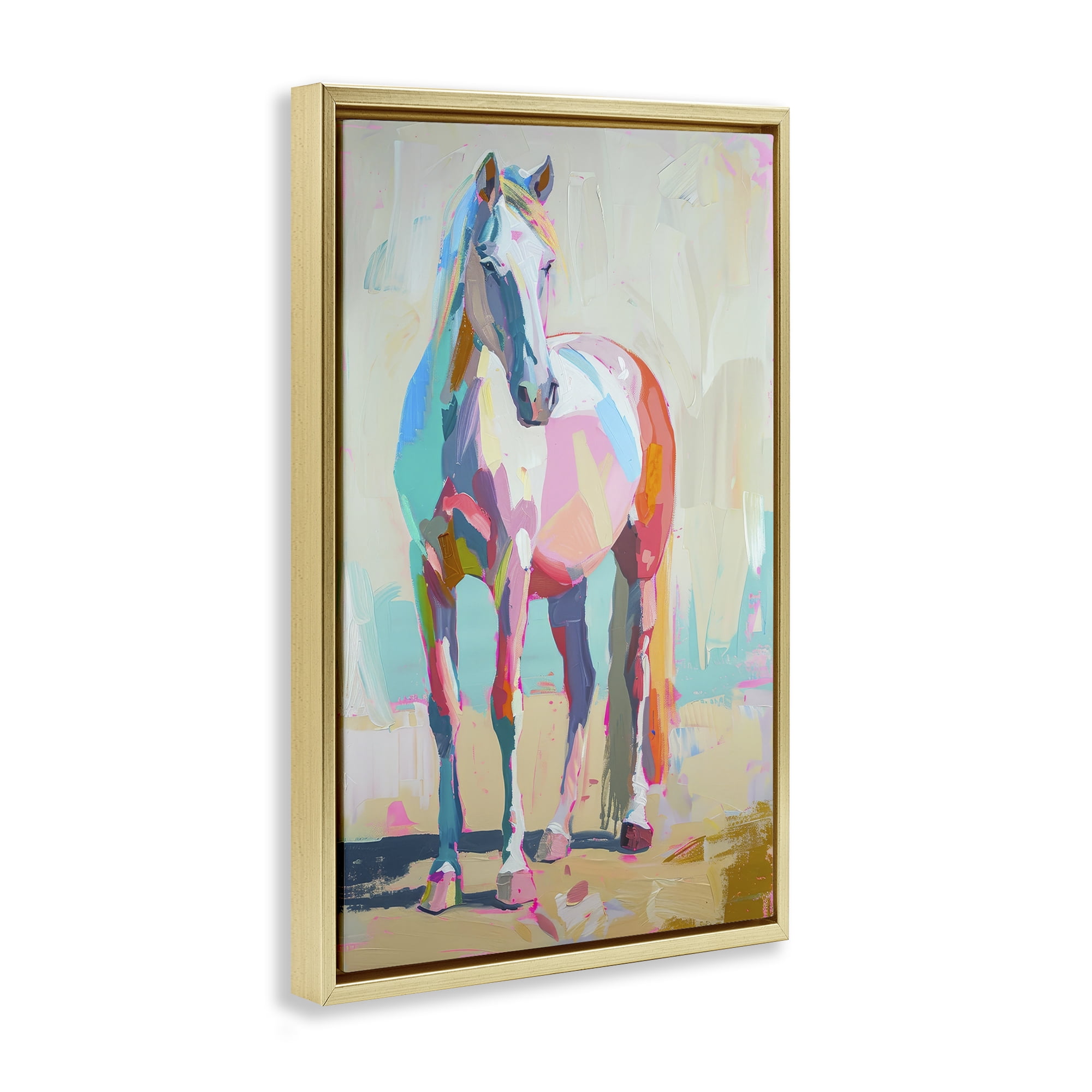 Stupell Industries Pastel Hued Horse Animals Painting Gold Floater Framed Canvas Art Print Wall Art, 17 x 25
