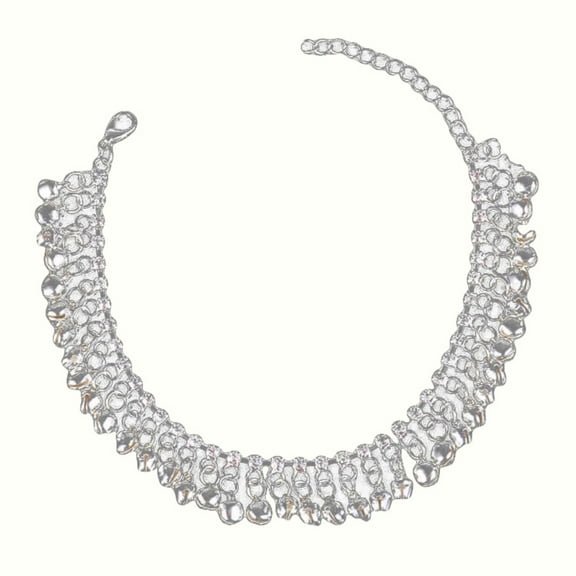 ievspot 1 Pcs Anklet Chain Bell Tassel Handcrafted Indian Silver Vintage Bell Charms Tassel Chain Anklet Women Jewelry