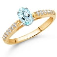 thumbnail image 2 of Gem Stone King 10K Yellow and White Gold Oval Sky Blue Topaz and White Lab Grown Diamond Engagement Ring for Women (0.68 Cttw, Gemstone November Birthstone, Available in Size 5, 6, 7, 8, 9), 2 of 4