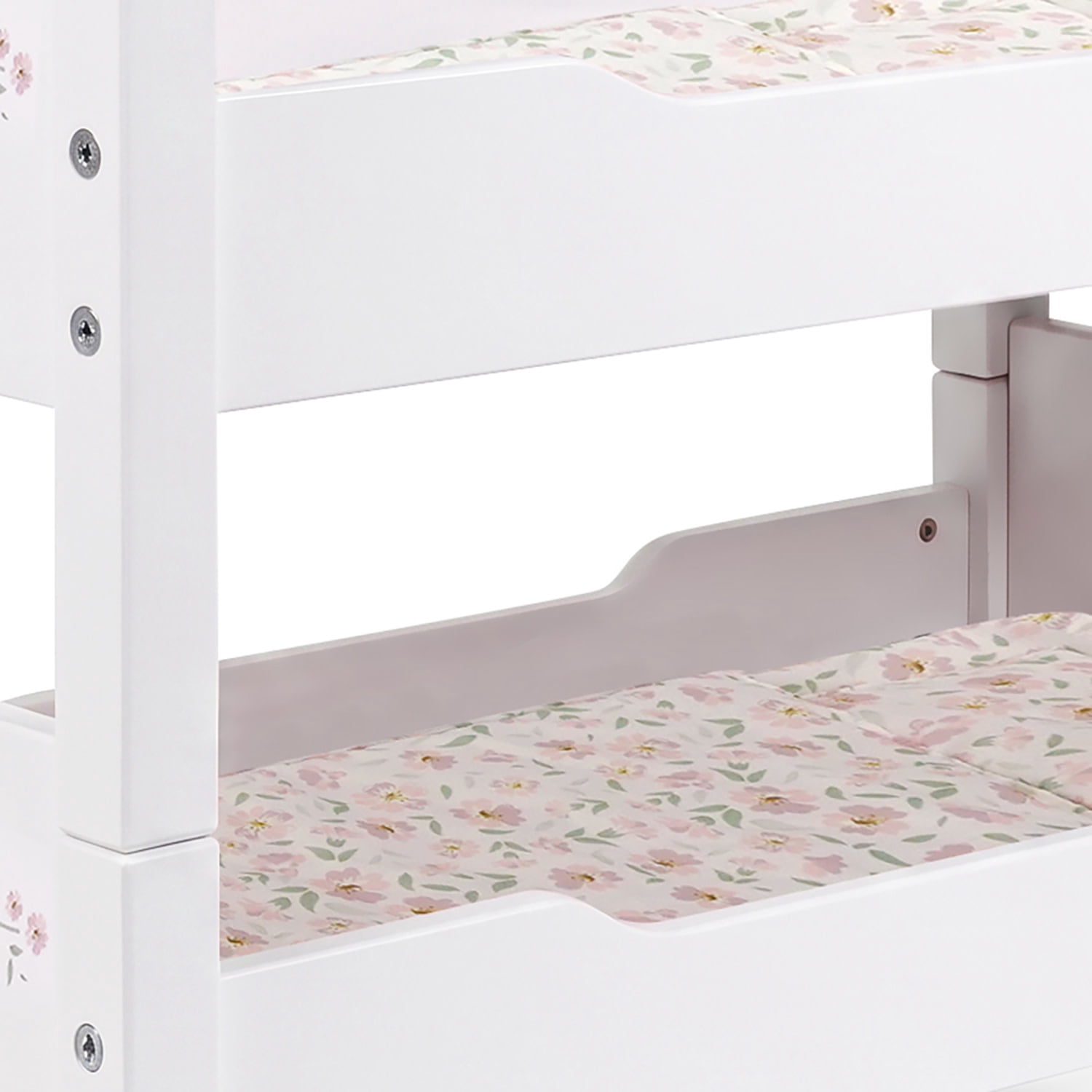 509 Crew: Petit Flora - Wooden Doll Bunk Bed - White-Pink-Flowers, Convertible to Single Beds, Blankets & Pillows, Doll Sleep Accessory Toy, Kids 3+