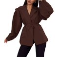 thumbnail image 1 of Chaqueta de Traje de Mujer de Larga con Solapa, Estilo -Otoño, con Cinturón en la Cintura y Hombreras. Marrón M, 1 of 9