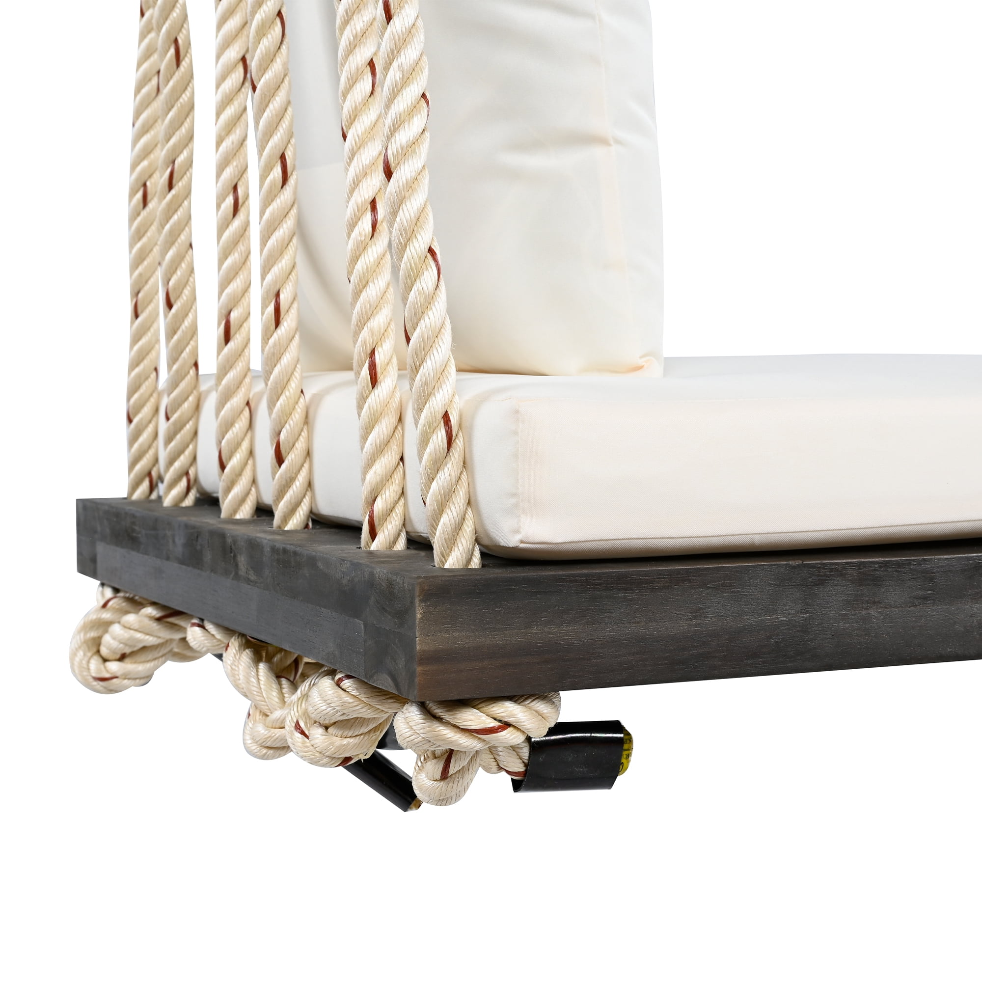 Euroco Acacia Wood Swing Chair with Hemp Rope Suspension, 400lbs Capacity, Comfortable Cushioned Seat, Easy Setup, Multiple Colors