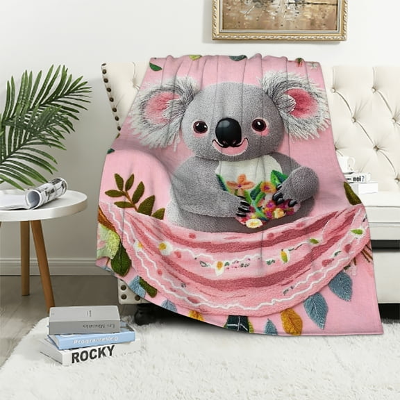 koala bear pink wall hanging kawaii Throw Blanket, flannel material blanket for All Seasons