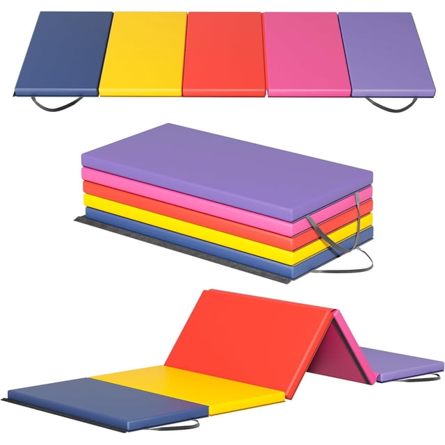 FDW Gymnastics Mats Foldable Tumbling Mats Portable Gymnastics Exercise Mat Thick Gymnastics Tumbling Mats Pad Home Exercise Panel Mat With Carrying Handles