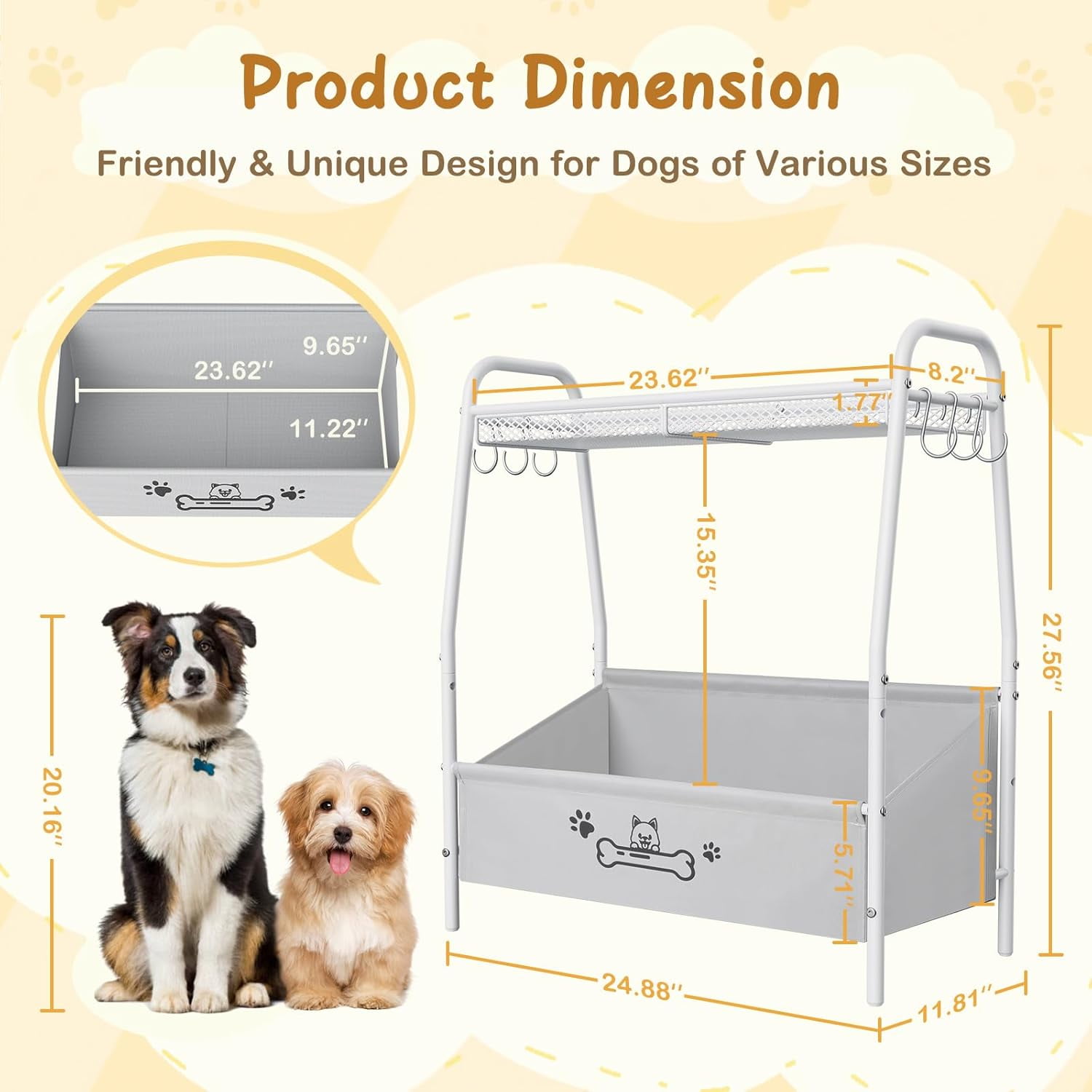 Large Dog Toy Basket (23.6"x11.2"x9.7"), Dogs Toy Bin with Storage Organizer, Trapezoid Toy Box for Dog Stuff Accessories, Pet Toy Storage Holder Chest for Cat Dogs Essential Supplies