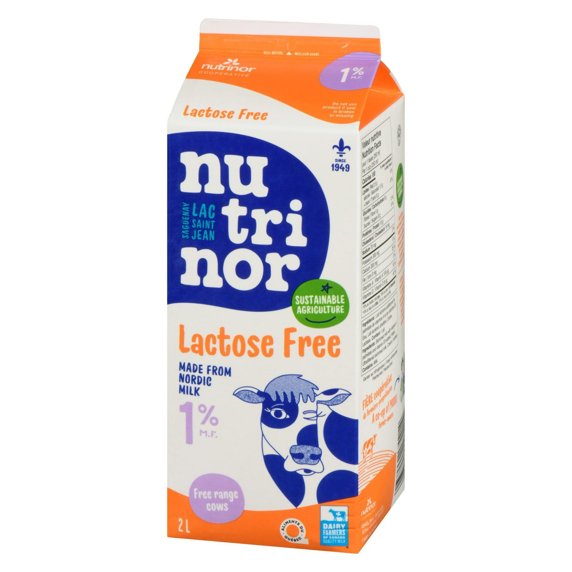 2L Lait sans lactose 1% Nutrinor Fait de lait Nordique
