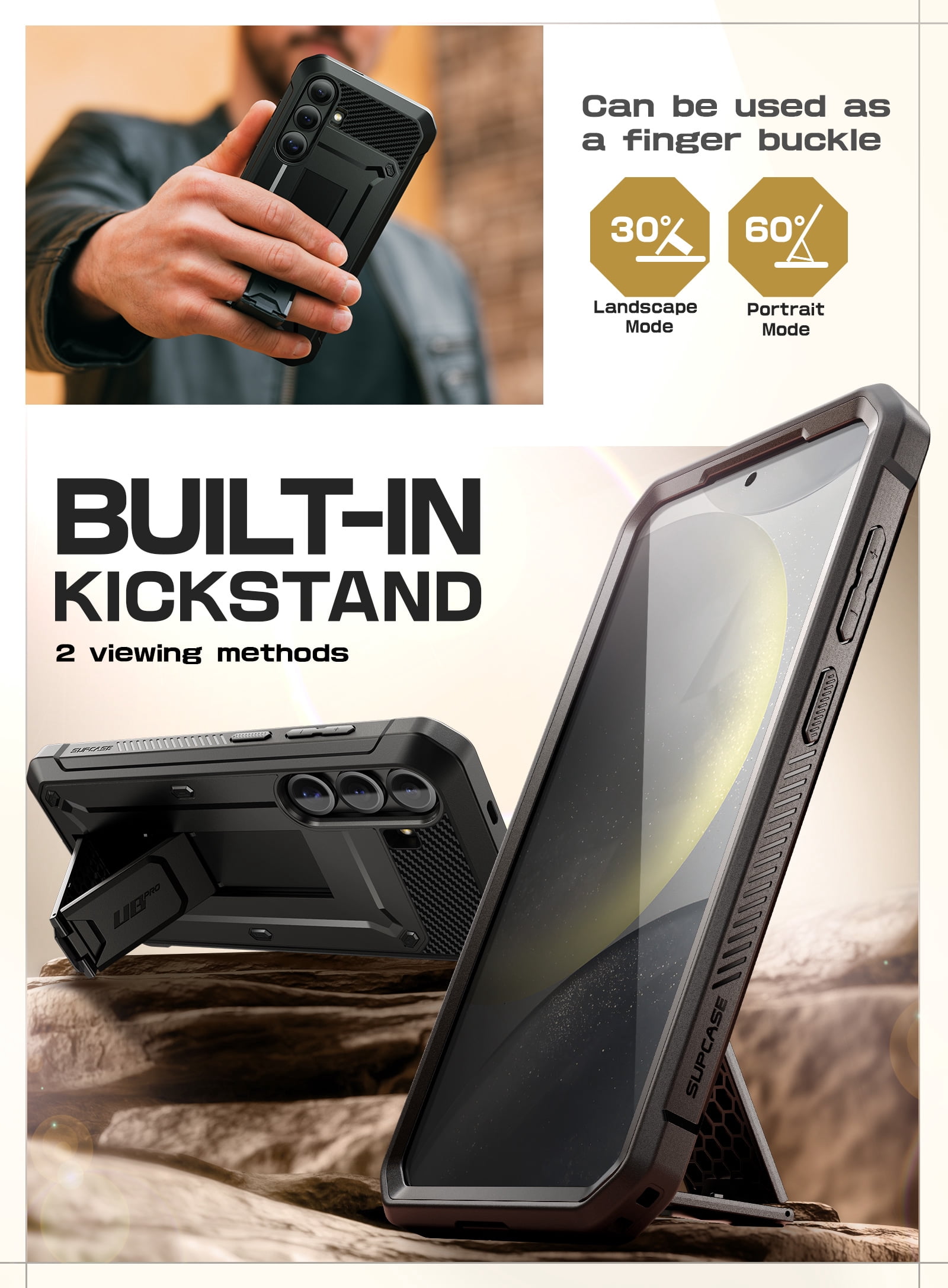 SUPCASE for Samsung Galaxy S25 Case with Stand, [Unicorn Beetle Pro] [2 Front Frames] [Built-in Screen Protector & Belt-Clip] Military-Grade Protection Phone Case Cover for Galaxy S25, Black