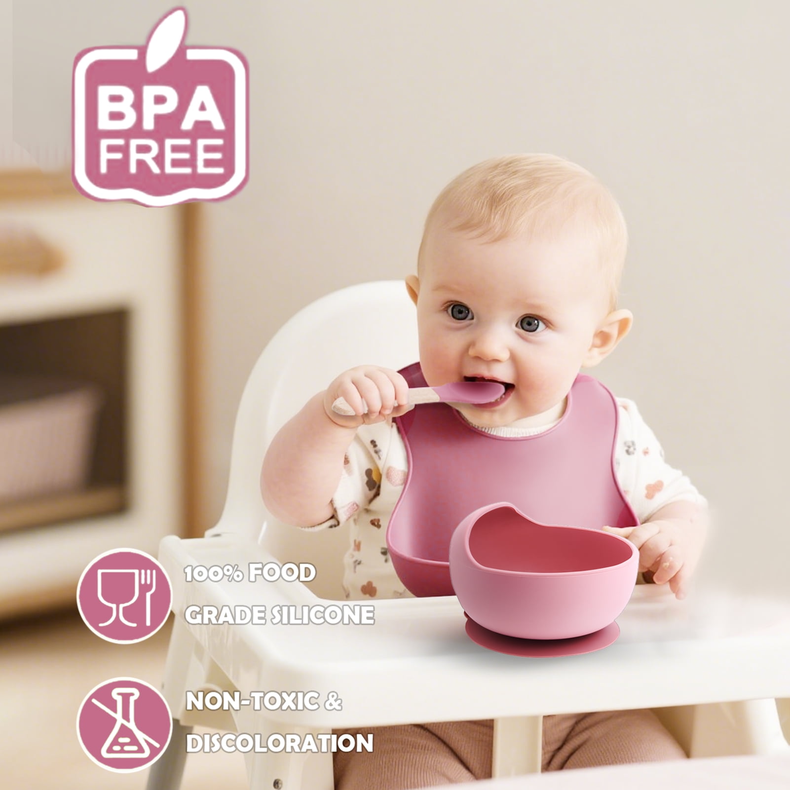 Lumikrypt Silicone Baby Feeding Set, 9 Pcs Baby Led Weaning Utensils, Baby Suction Bowl, Plates, Bib, Spoons Set, Sippy Cup with Straw, Baby Self Feeding Supplies Set