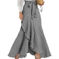 thumbnail image 2 of Women'S Retro Plaid Maxi Skirt A Line Pleated Flared Elastic High Waisted Gingham Summer Swing Long Skirt Black XXXL, 2 of 5