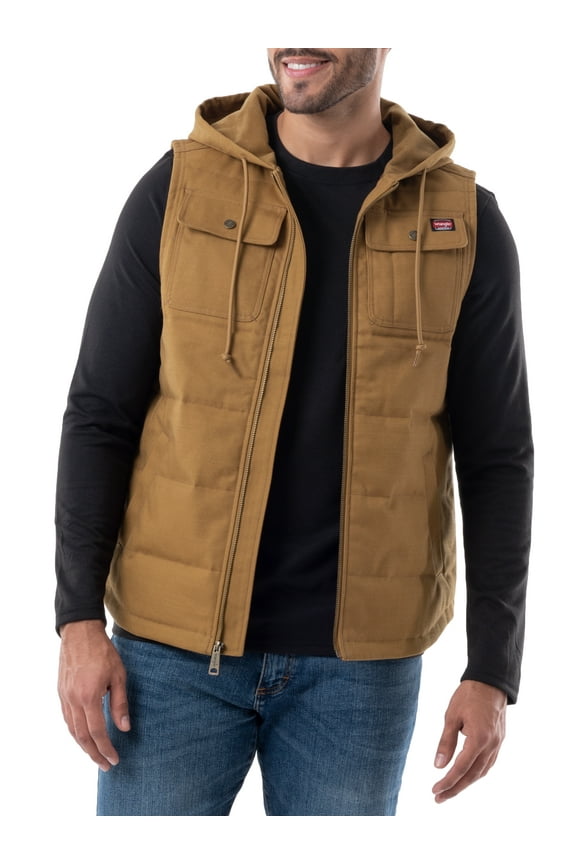 Workwear Men's & Big Men's Quilted Lined Duck Vest with Hood, Sizes S-5XL