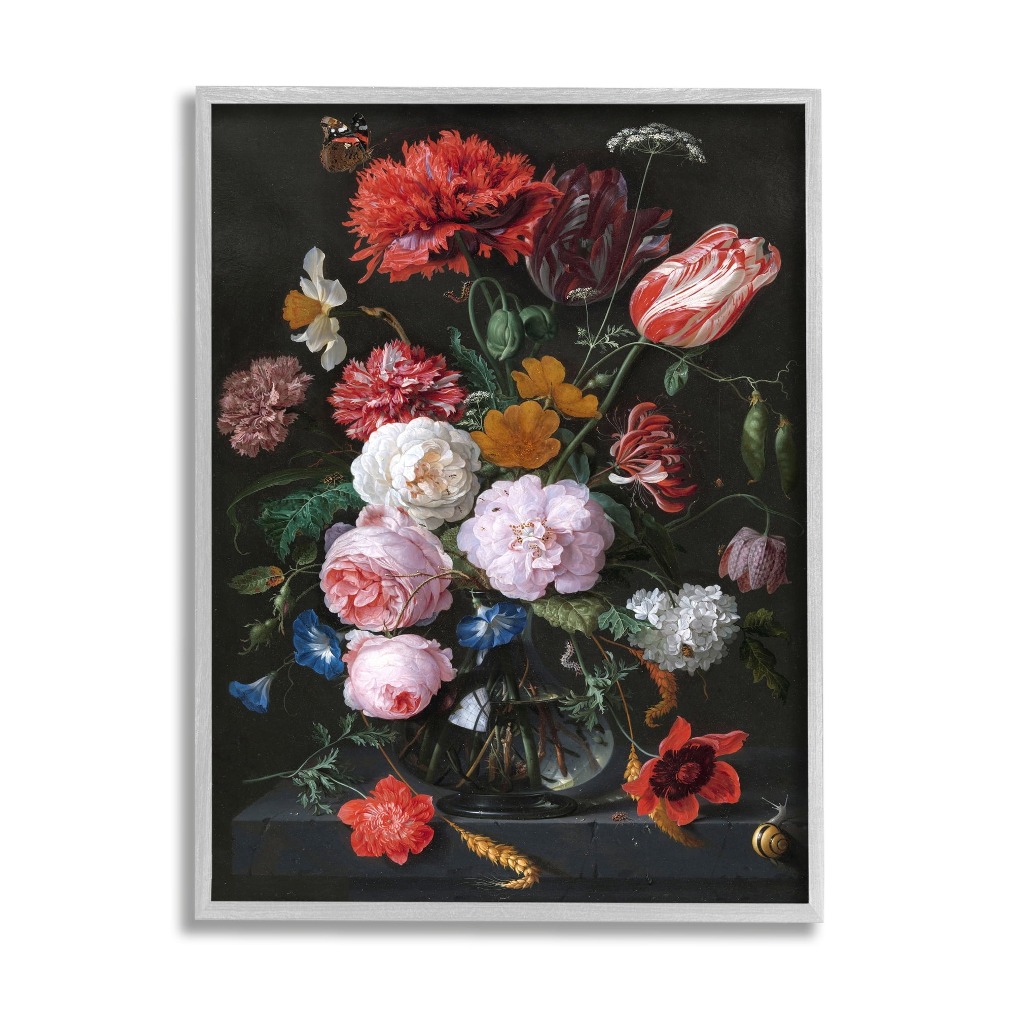 Stupell Industries Vaas met Bloemen Jan Davidsz de Heem Classical Painting Painting Gray Framed Art Print Wall Art, Design by one1000paintings