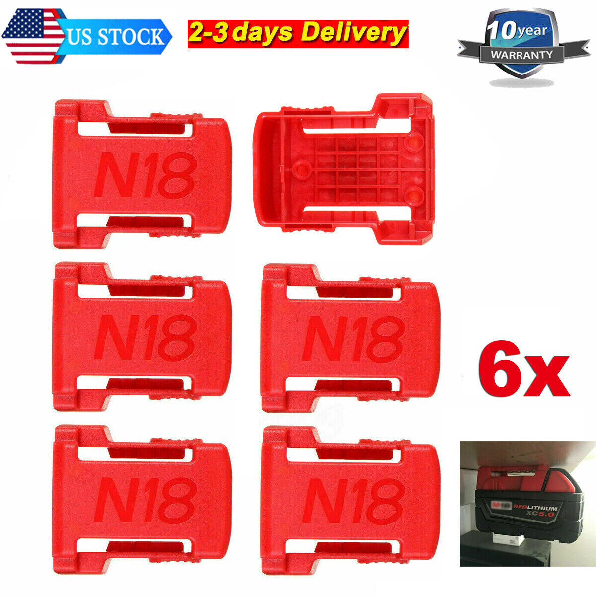 6X New for Milwaukee M18 18V LiIon Battery Holder Mount Hanger Adapter