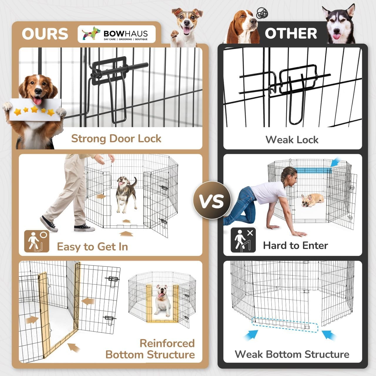CAPHAUS 36 Inch Height Large Bold Metal Foldable Heavy-Duty Pet Playpen with Door, 8 Panels Included, Indoor/ Outdoor Portable Kennel for Dogs/ Animals, Exercise Fence Cage for Yard, RV, Camping