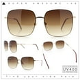 thumbnail image 2 of Womens Rectangle Exposed Lens Edge Thin Metal Rim Designer Fashion Sunglasses Gold Brown - Brown, 2 of 8
