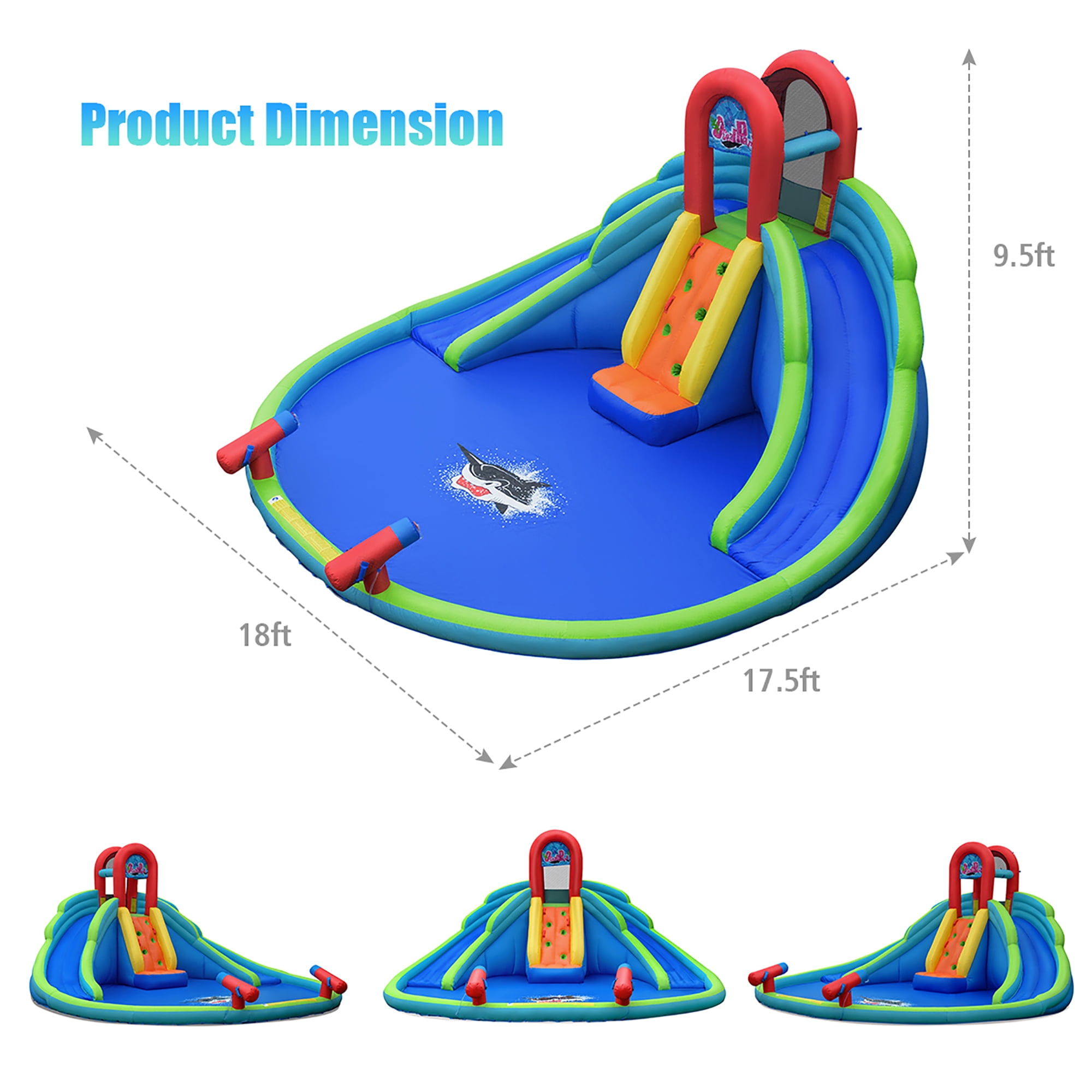 Costway Inflatable Bounce House Water Splash Pool Dual Slide Climbing Wall