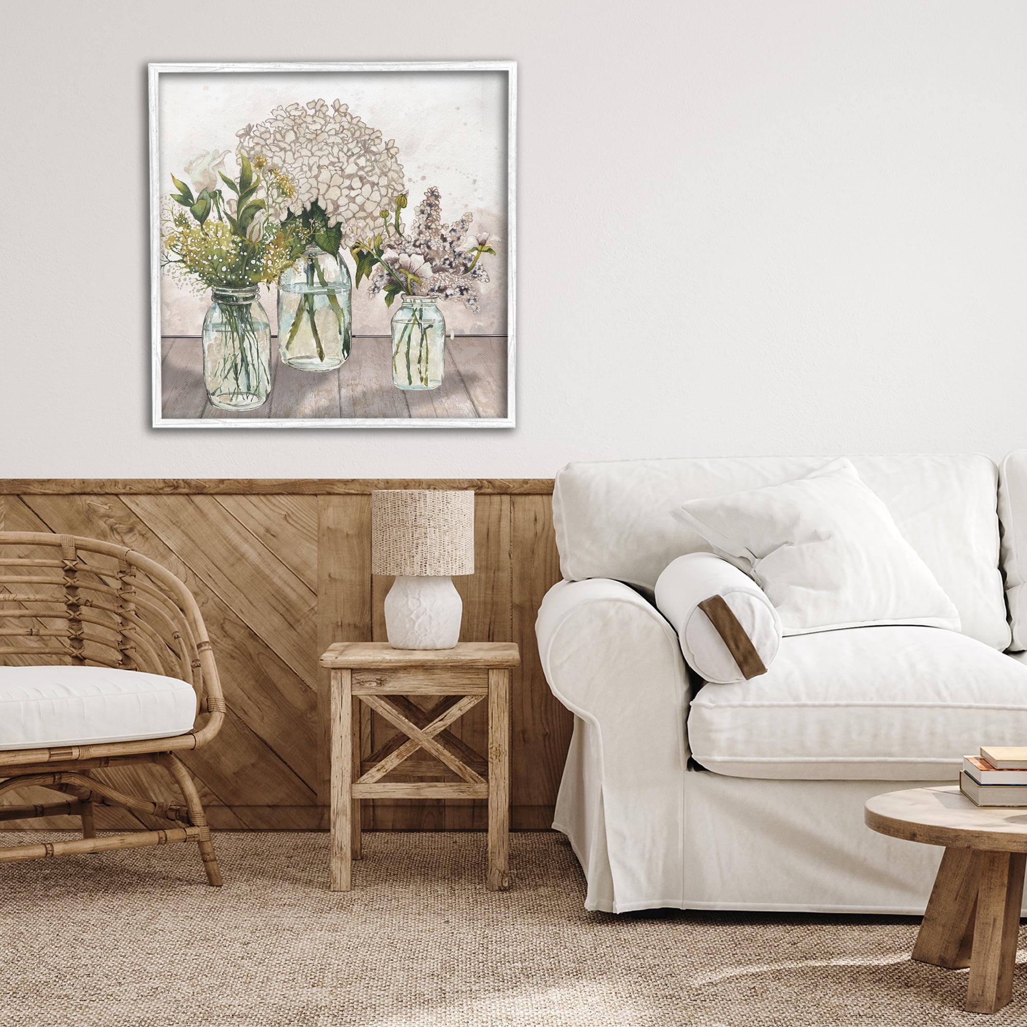 Stupell Industries Jars Of Wildflowers White Framed Giclee Art, design by Elizabeth Medley