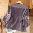 thumbnail image 4 of Womens Shirts 2026 Retro Embroidered 3/4 Sleeve Linen Spring Summer Tshirts Shirts for Women Purple Xl, 4 of 7