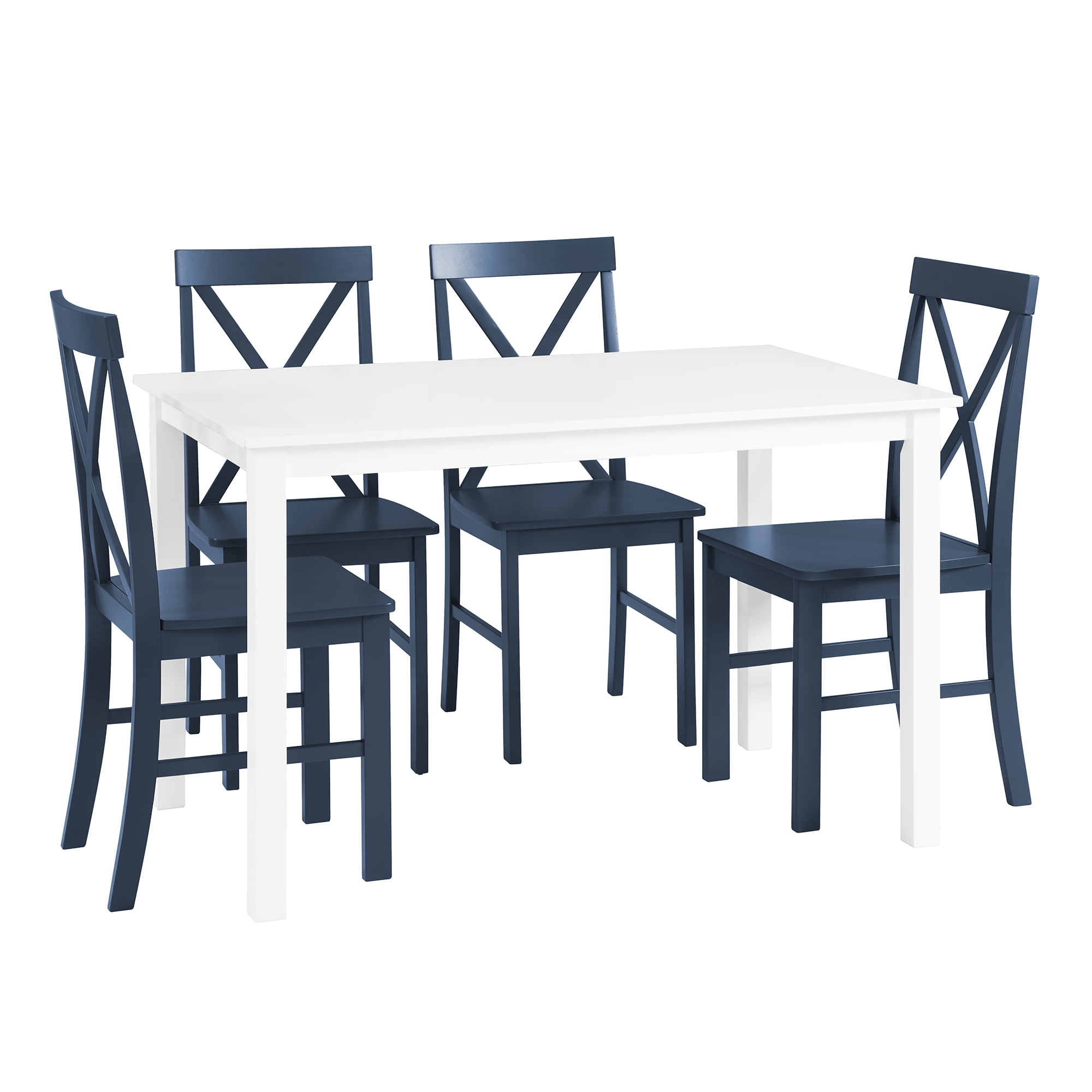Manor Park 5 Piece Solid Wood Farmhouse Dining Set, White/Navy