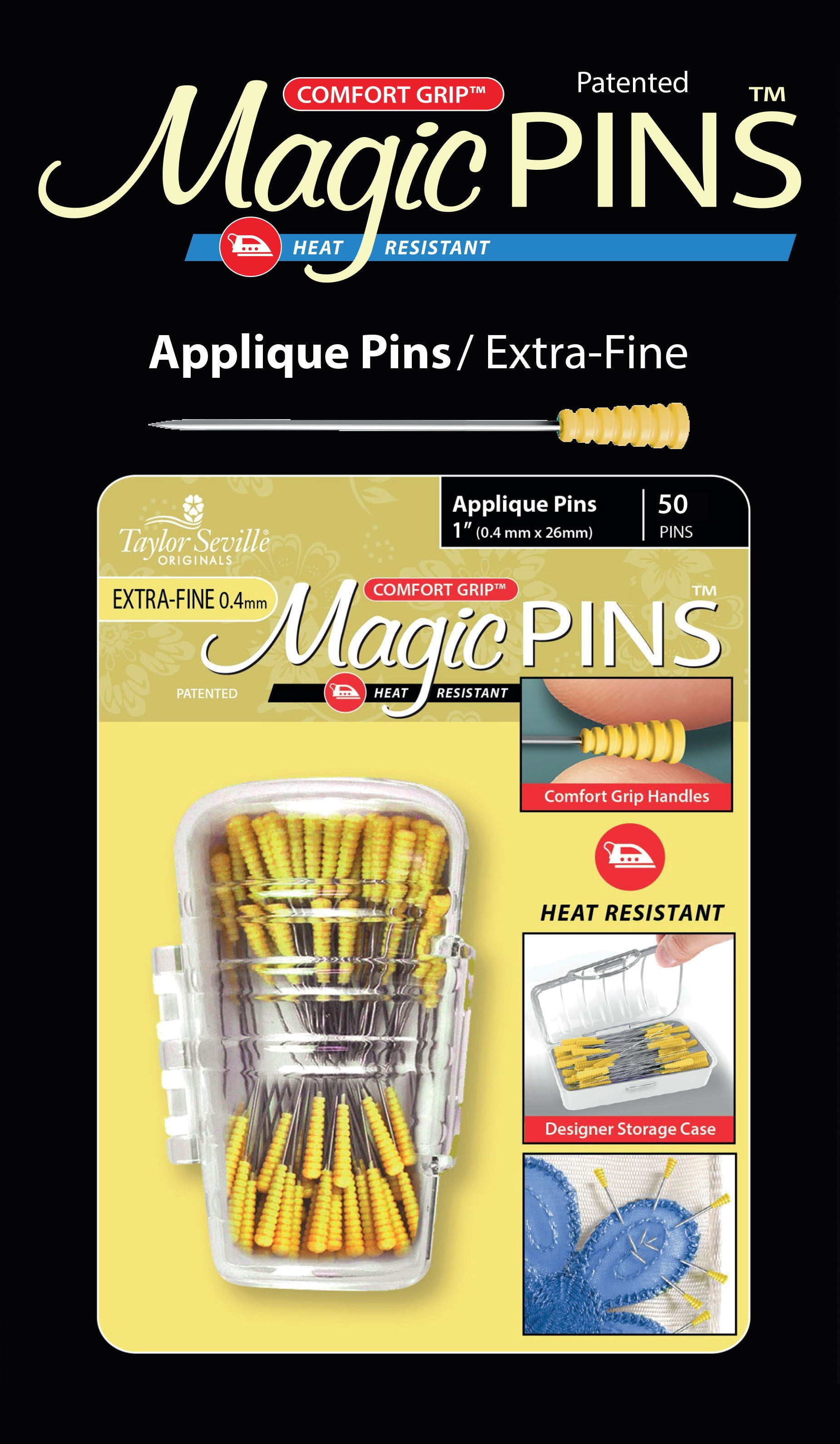 Applique Fine-Yellow 50/Pkg Taylor Seville Magic Pins 