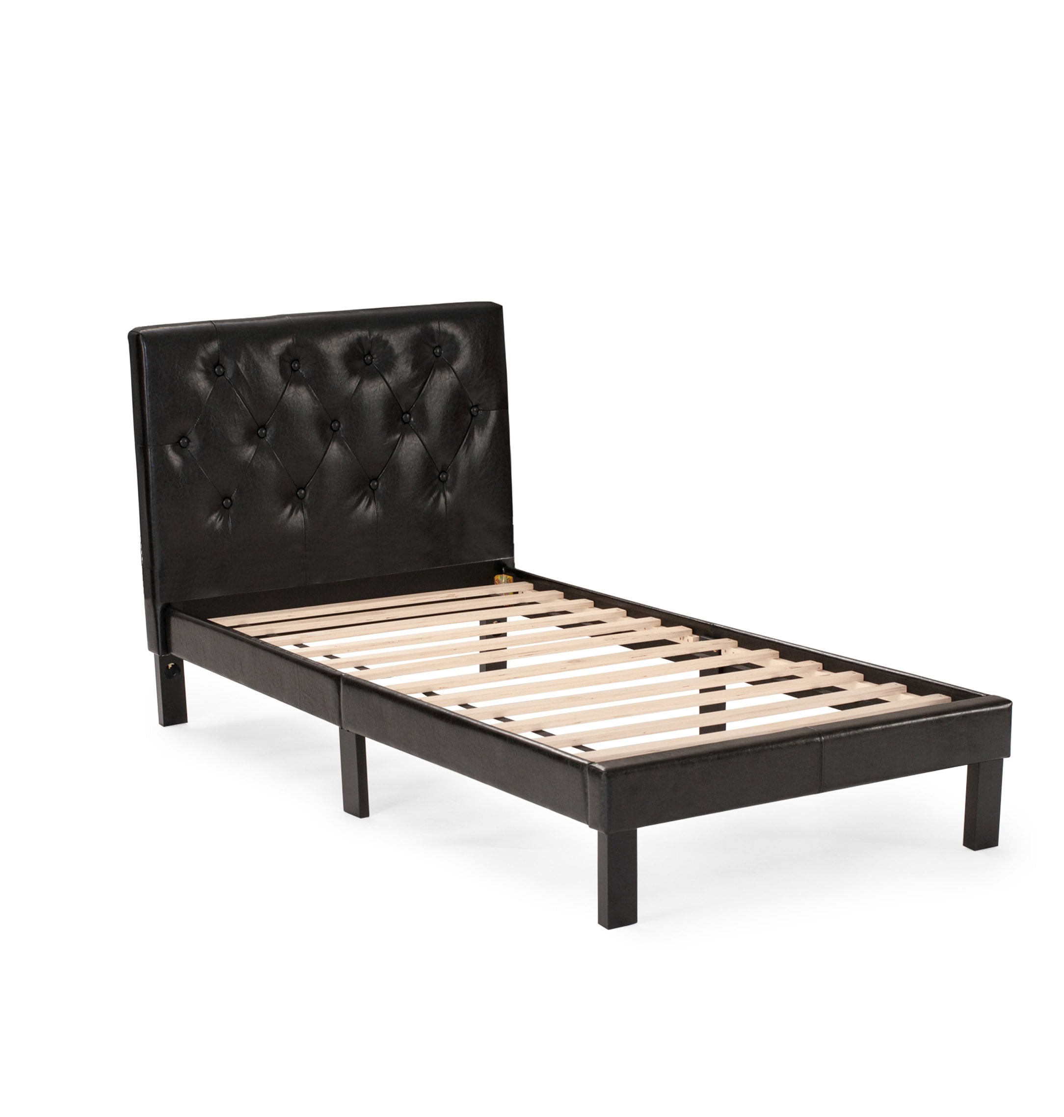 Poundex Youth Upholstered Platform Bed, Twin, Black