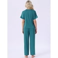 thumbnail image 5 of DARING DIVA Satin Pajamas Silky Short Sleeve V Neck Shirt Long Pant Set M Peacock Green, 5 of 7