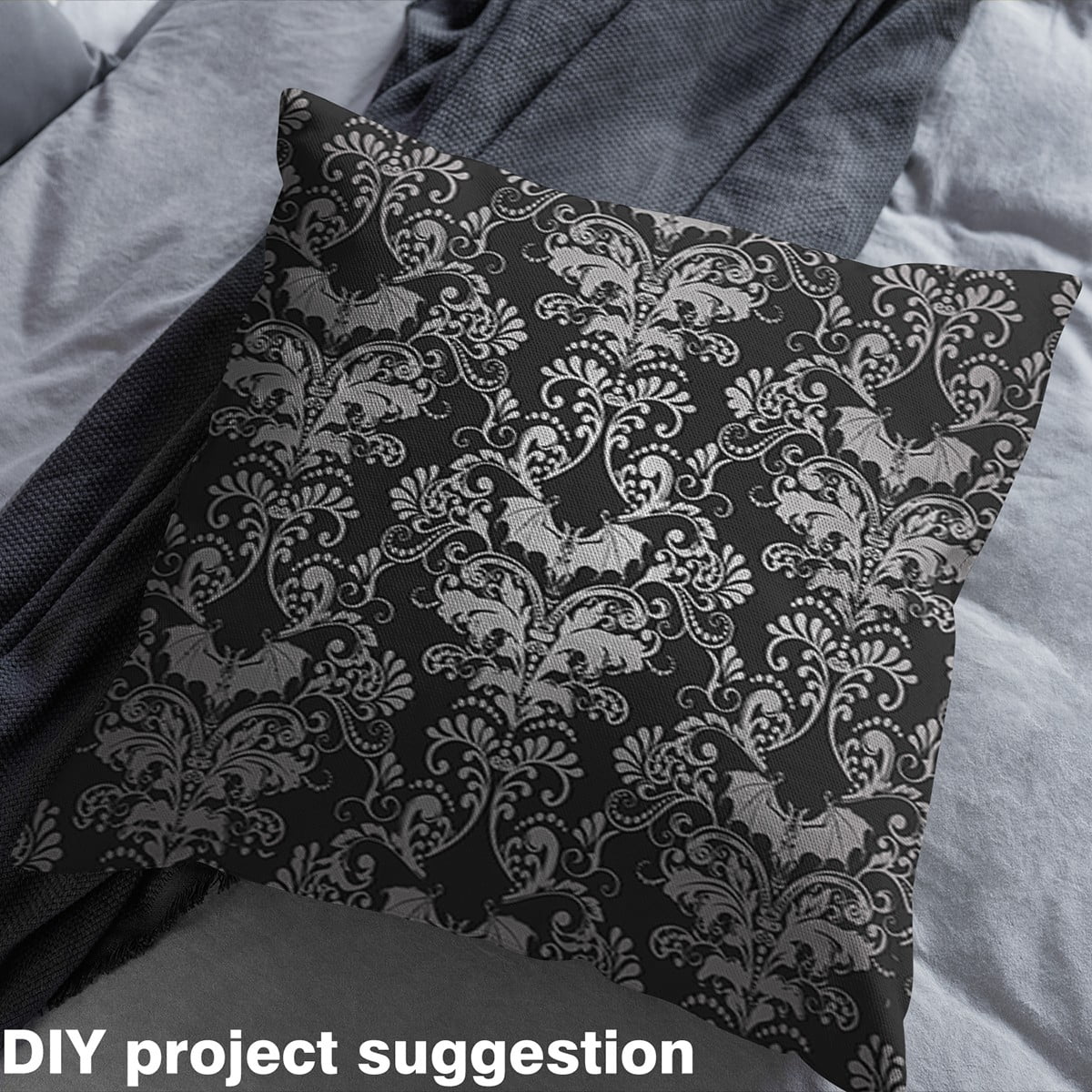 Jacquard Damask Bat Decorative Fabric,Bohemian Exotic Upholstery Fabric,Black White Ombre Floral Fabric By The Yard,Gothic Oriental Antique Ornament Vintage Fabric By The Yard For Adults Men,10 Yards