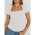thumbnail image 4 of Womens Square Neck Short SleeveTops Spring Summer Slim Fit Tees Shirts, 4 of 6