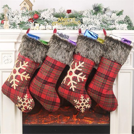 Bas De Noël Rouge Grand Damier Décoration De Noël À Remplir Et Accrocher,  Bas Flocon De Neige Pour Décoration De Noël - 4 Pièces | Walmart Canada