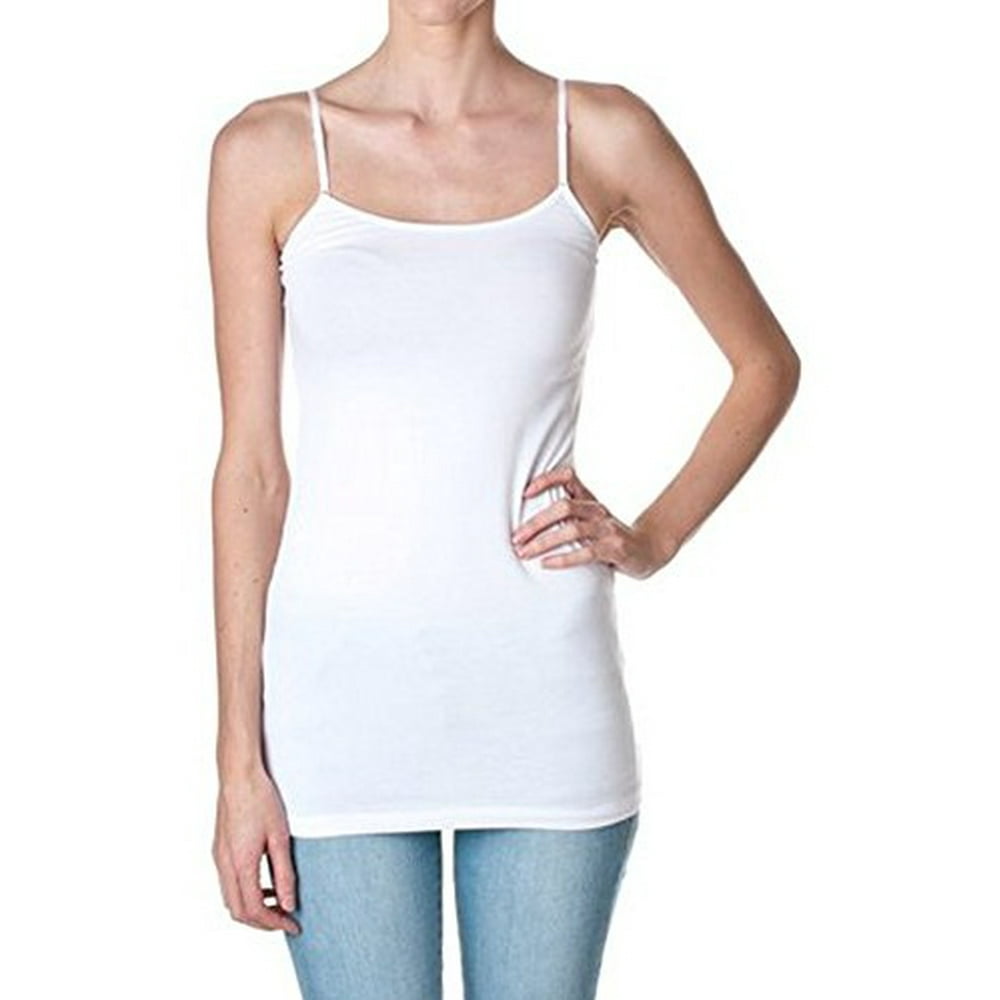 Active Basic Cami Camisole Built in Shelf BRA Adjustable Spaghetti Strap Tank Top,Medium,White