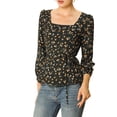 thumbnail image 2 of Unique Bargains Blouse à Manches Longues à Encolure Carrée à Fleurs pour Femmes, 2 of 7
