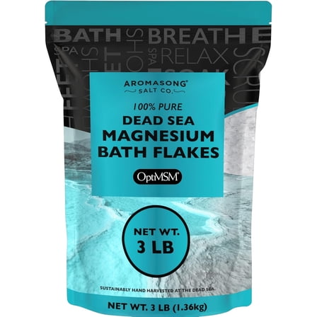 Aromasong RAW Magnesium Flakes   OptiMSM for Soaking 3 LB Resealable Pack - Muscle Relaxing Organic Bath Salts Magnesium Chloride Flakes, Mineral Soak.