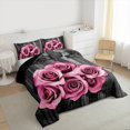 thumbnail image 4 of Feelyou Pink Rose Floral Queen Comforter Set for Women, Rustic Farmhouse Bedding Sets, Romantic Festival Reversible Bedding Comforter Set, Breathable Home Decor, 3 Pieces, 4 of 9