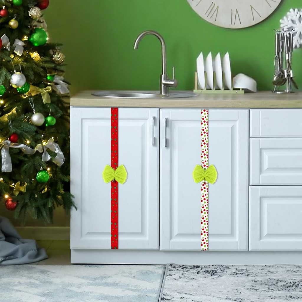 6 Pcs Christmas Cabinet Ribbons Bows 8 x 79 Inches Green Red Polka Dot Door Wrapping Festive Ribbons and Bows Decoration Large Window Hanging Ribbon Bow for Furniture Room Party Supplies B