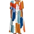 thumbnail image 2 of Mefallenssiah Femmes Été Casual Col Rond Manches Courtes Pliage Robes Imprimées, 2 of 5