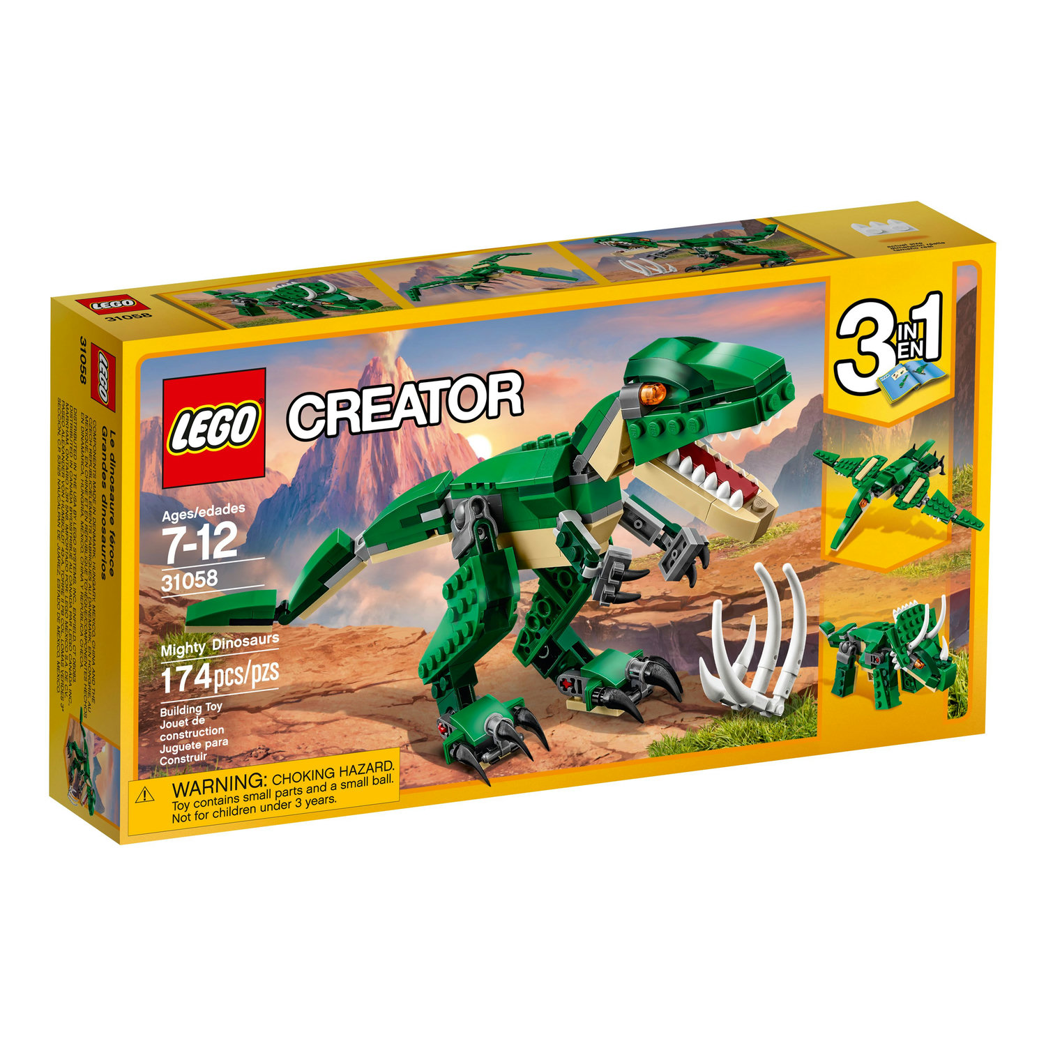 LEGO Creator 3 in 1 Mighty Dinosaur Toy, Transforms from T. rex to Triceratops to Pterodactyl Dinosaur Figures, Great Gift for 7 - 12 Year Old Boys & Girls, 31058 - image 2 of 4