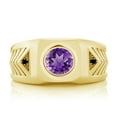 thumbnail image 2 of Gem Stone King Men's 18K Yellow Gold Plated Silver Purple Amethyst and Black Diamond Ring (1.73 Cttw, Round 8MM, Gemstone Birthstone, Available in Size 7, 8, 9, 10, 11, 12, 13), 2 of 5