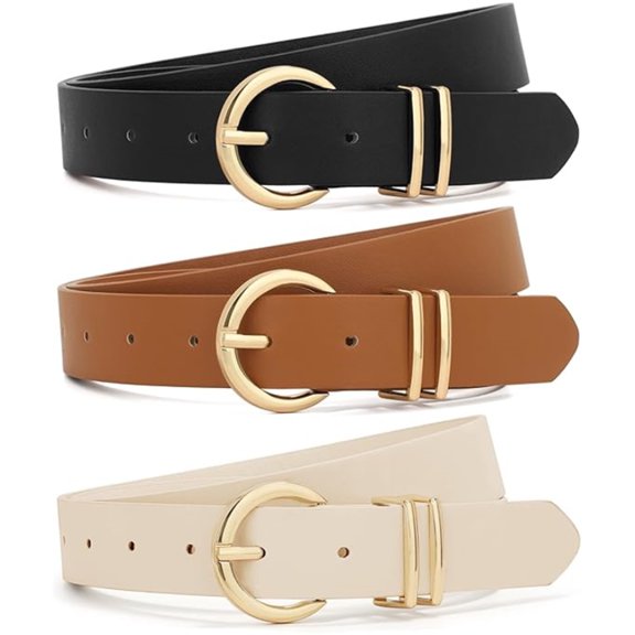 3 pack Women Belts For Jeans Dresses Pants Ladies Leather Waist Belt with Gold Buckle